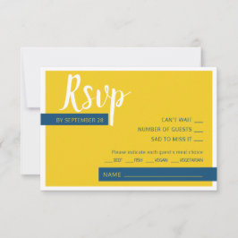 Cartão RSVP Casamento moderno azul e amarelo mínimo