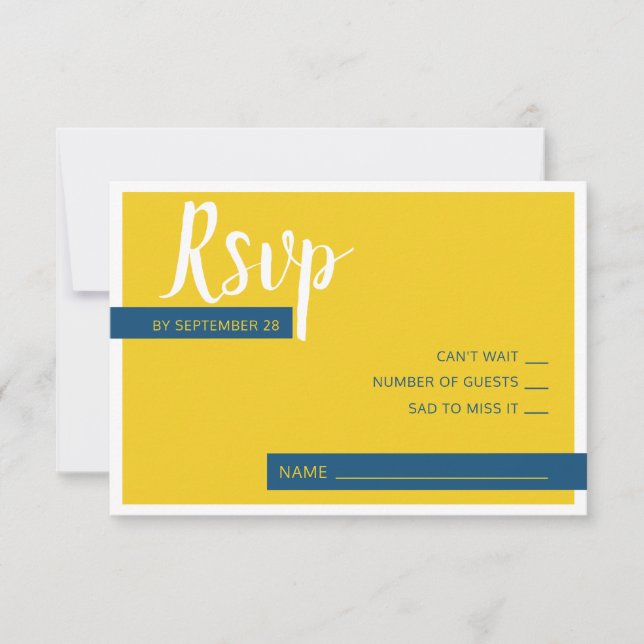 Cartão RSVP Casamento moderno azul e amarelo mínimo (Frente)