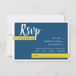 Cartão RSVP Casamento moderno azul e amarelo mínimo
