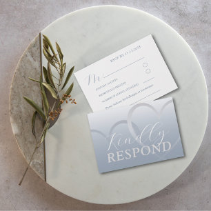 Cartão RSVP Casamento Moderno Azul Poeirento e Branco Coração