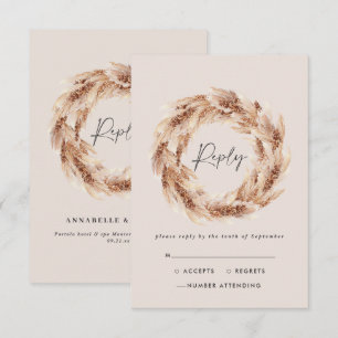 Cartão RSVP Casamento moderno boêmio rústico com grama de pamp