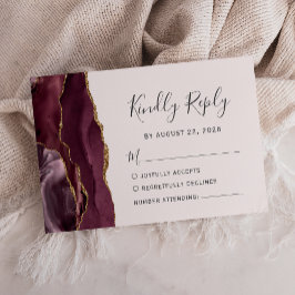 Cartão RSVP Casamento Moderno Burgundy Dourado Ágata Blush