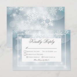 Cartão RSVP Casamento Moderno Céu de Floco de Neve Azul Empoei