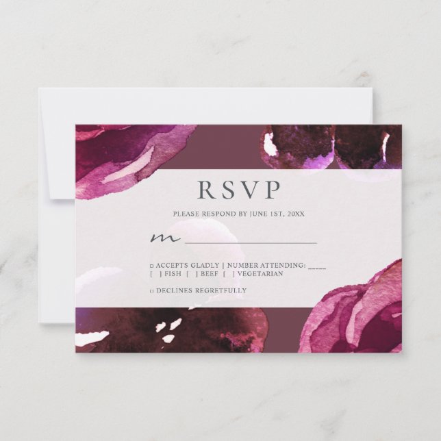 Cartão RSVP Casamento Moderno Chic Burgundy (Frente)