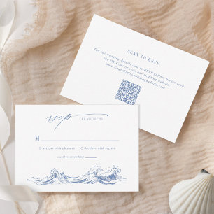 Cartão RSVP Casamento Moderno Chic Costa Azul Código QR