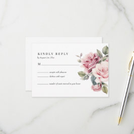 Cartão RSVP Casamento Moderno Chic Elegante Romântico Rosa Ros