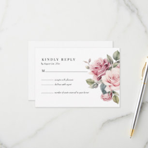 Cartão RSVP Casamento Moderno Chic Elegante Romântico Rosa Ros