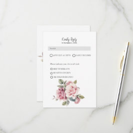 Cartão RSVP Casamento Moderno Chic Elegante Romântico Rosa Ros