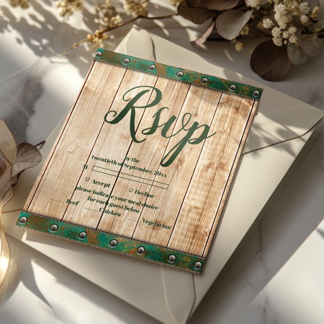 Cartão RSVP Casamento Moderno Chic em Vinícola (Criador carregado)