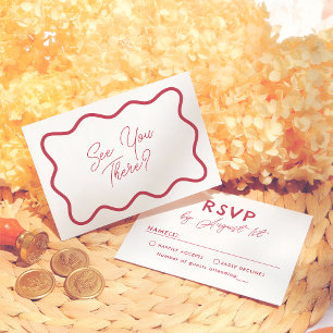 Cartão RSVP Casamento Moderno Colorido Retro com Moldura Ondul