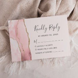Cartão RSVP Casamento Moderno com Ágata Rosa e Dourado