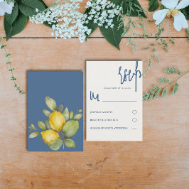 Cartão RSVP Casamento Moderno com Aquarela de Limão Azul e Ama