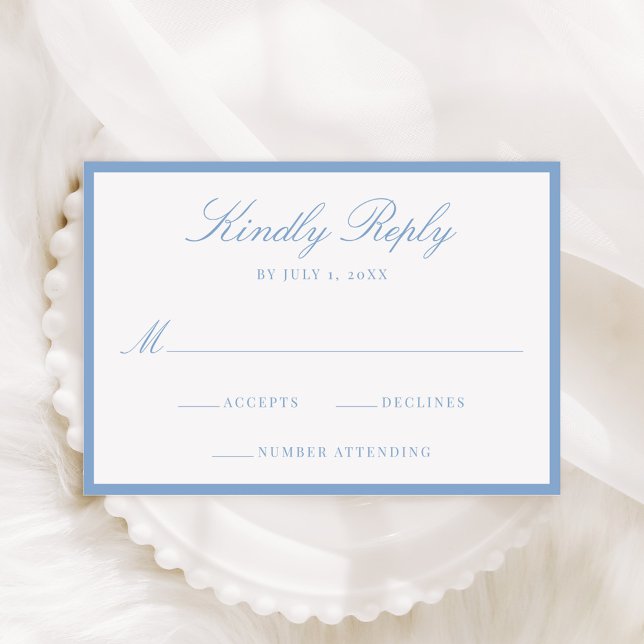 Cartão RSVP Casamento Moderno com Borda Azul (Criador carregado)