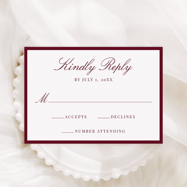 Cartão RSVP Casamento Moderno com Borda Borgonha (Criador carregado)