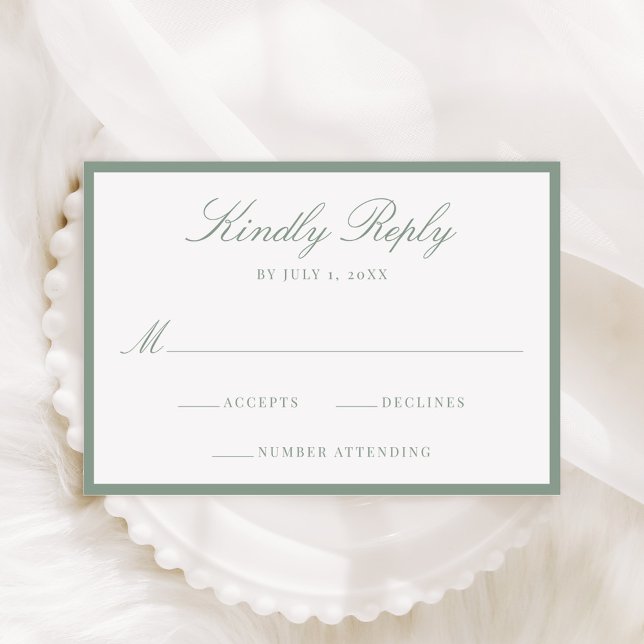 Cartão RSVP Casamento Moderno com Borda Verde Sage (Criador carregado)