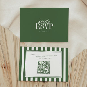 Cartão RSVP Casamento Moderno com Código QR Listrado em Verde