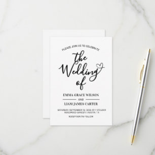 Cartão RSVP Casamento Moderno com Coração em Preto e Branco