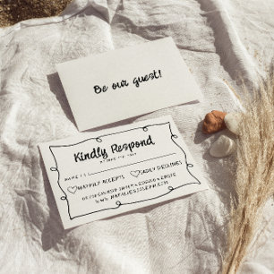 Cartão RSVP Casamento Moderno com Desenho Retroativo Escrito à