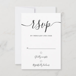 Cartão RSVP Casamento Moderno com Letra Elegante Preto e Branc