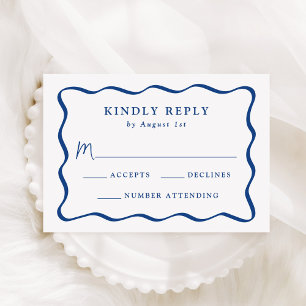 Cartão RSVP Casamento Moderno com Moldura Azul Ondulada