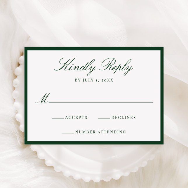 Cartão RSVP Casamento Moderno com Moldura Verde (Criador carregado)