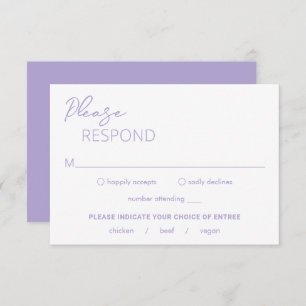 Cartão RSVP Casamento Moderno Contemporâneo de Dahlia Lavanda