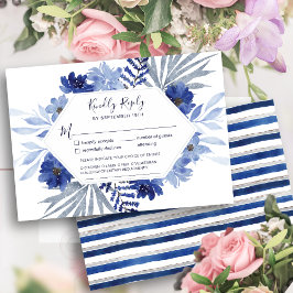 Cartão RSVP Casamento Moderno da Folhagem Floral Azul-Marinho