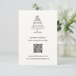Cartão RSVP Casamento Moderno de Bolo de Mão Desenhada