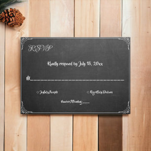 Cartão RSVP Casamento Moderno de Chalkboard Flourish Elegant V