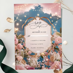 Cartão RSVP Casamento Moderno de Estrelas Mágicas e Espargos