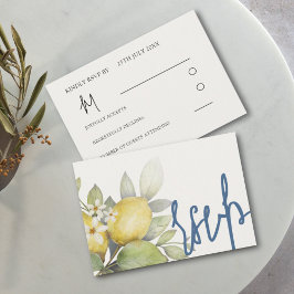 Cartão RSVP Casamento Moderno de Limões Azul e Amarelo