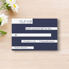 Cartão RSVP Casamento Moderno de Luxo Branco Azul-Marinho Chic