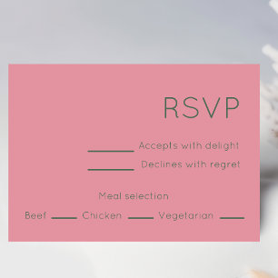 Cartão RSVP Casamento moderno de Meio século rosa e verde simp