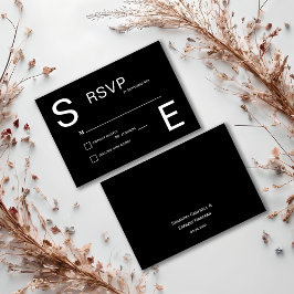 Cartão RSVP Casamento Moderno de Preto e Branco Monograma