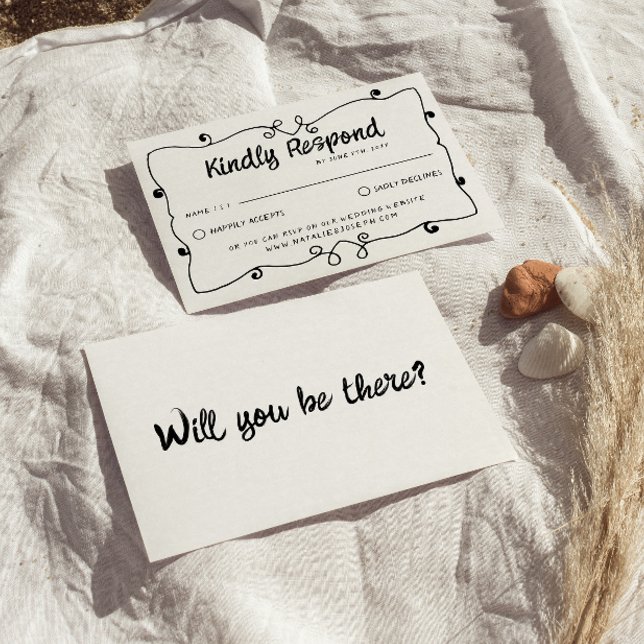 Cartão RSVP Casamento Moderno de Quadro Retro Único Escrito à  (Criador carregado)