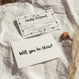 Cartão RSVP Casamento Moderno de Quadro Retro Único Escrito à