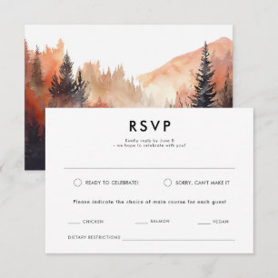Cartão RSVP Casamento Moderno de Queda de Aquarela em Montanha