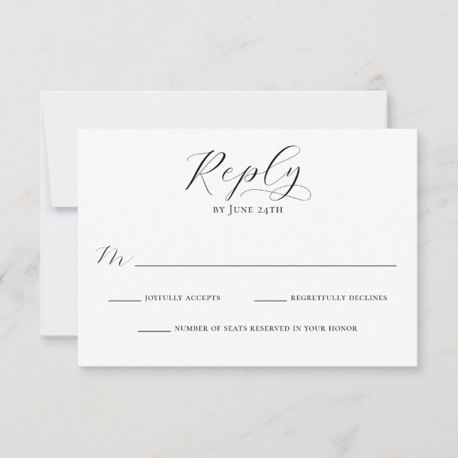 Cartão RSVP Casamento Moderno De Script De Caligrafia Elegante (Frente)