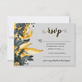 Cartão RSVP Casamento Moderno de Script Elegante Floral Amarel