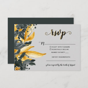 Cartão RSVP Casamento Moderno de Script Elegante Floral Amarel