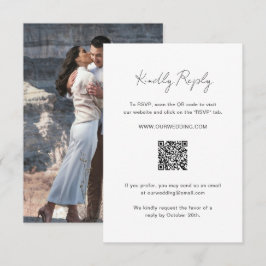 Cartão RSVP Casamento Moderno do Código QR de Foto Elegante