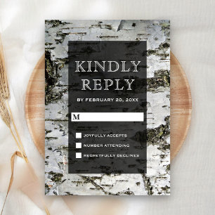 Cartão RSVP Casamento Moderno do Latido de Árvore de Birch Rus