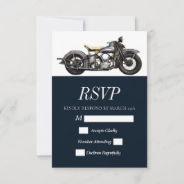 Cartão RSVP Casamento Moderno do Marinho de Motocicleta Vintag