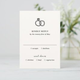 Cartão RSVP Casamento Moderno dos Anéis Desenhados à Mão