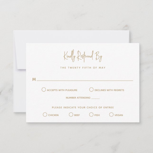 Cartão RSVP Casamento Moderno Dourado Minimalista (Frente)