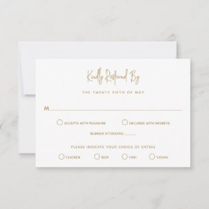 Cartão RSVP Casamento Moderno Dourado Minimalista