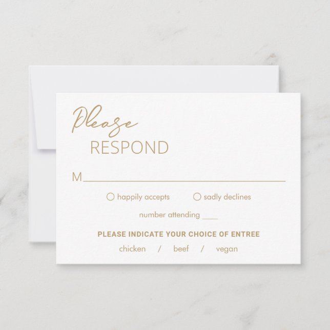 Cartão RSVP Casamento Moderno Dourado Mínimo (Frente)