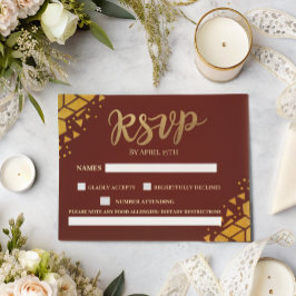 Cartão RSVP Casamento Moderno e Elegante com Brilho em Dourado