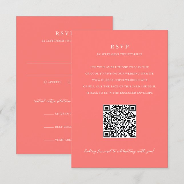 Cartão RSVP Casamento Moderno e Ousado com Código QR Simples e (Frente/Verso)