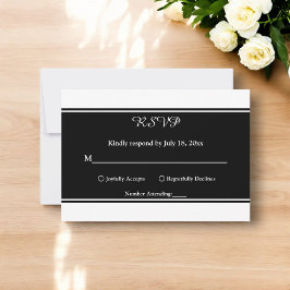 Cartão RSVP Casamento Moderno Elegante Chic Black E White